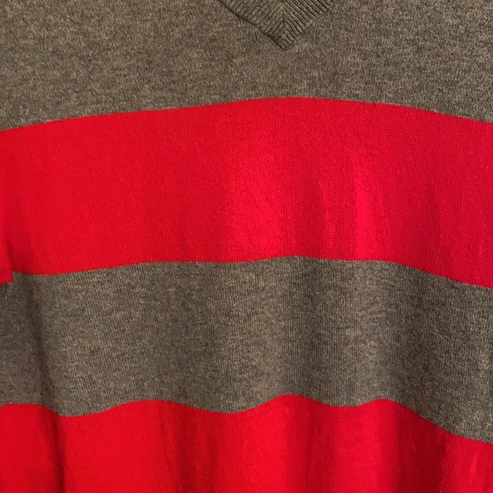 Old Navy Red Gray Stripe V-neck Lightweight Long Sleeve Cotton Sweater Small - Picture 6 of 10